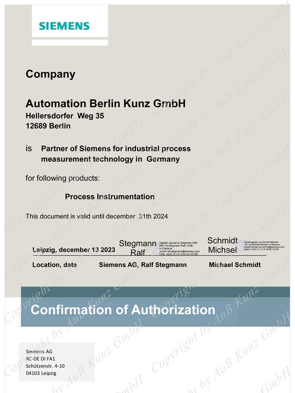 Partner von Siemens - Zertifikat 2024